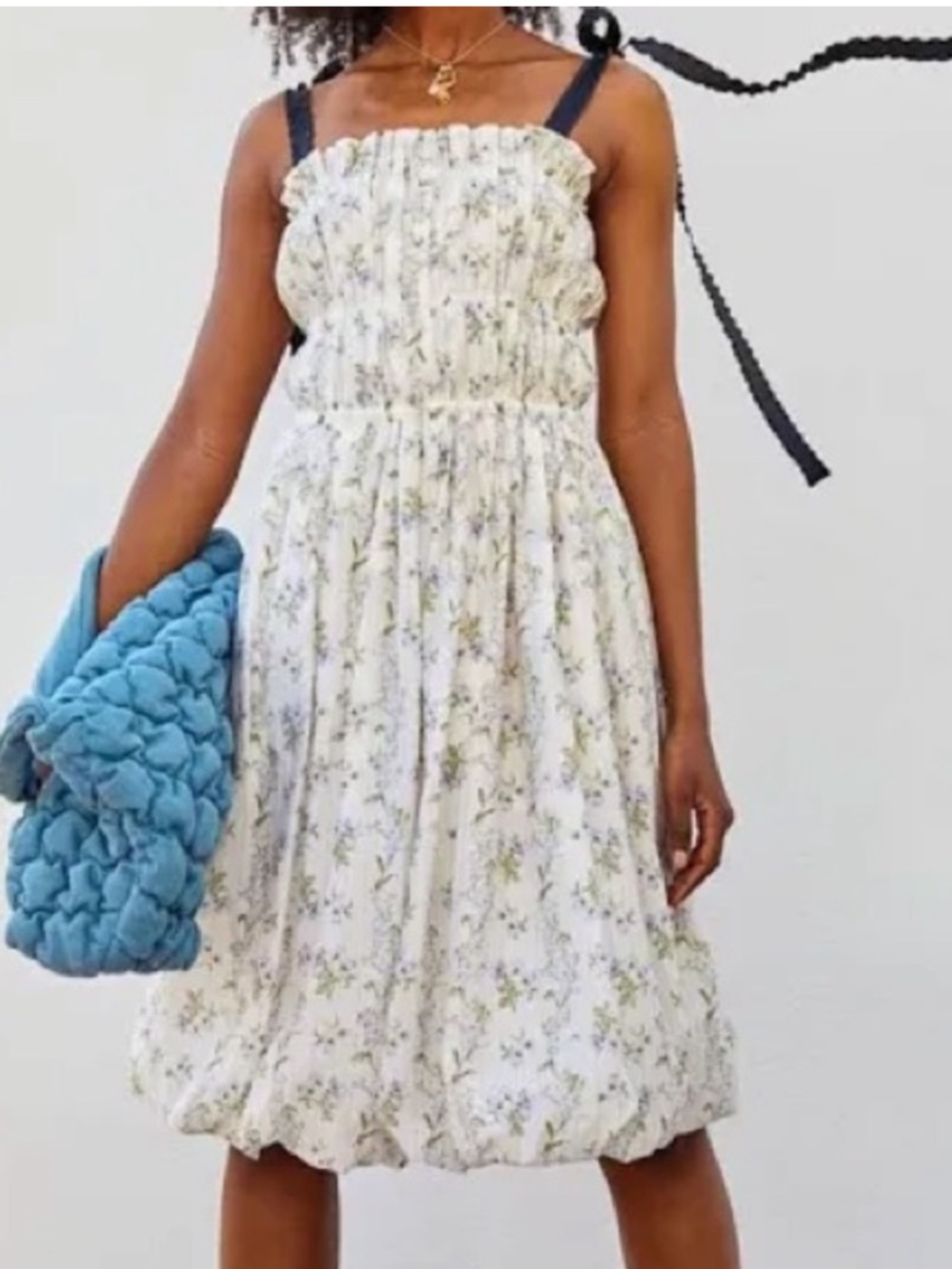 Brock Collection x H&M Sundress Bubble-hem Floral Knee Length Pockets Ribbons XL